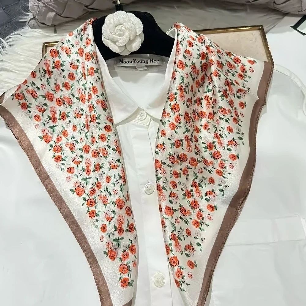100% Silk Small Square Scarf Neckerchief for Women