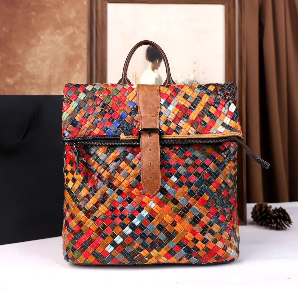 Hand-woven genuine leather women's bag colorful cowhide single-shoulder bag