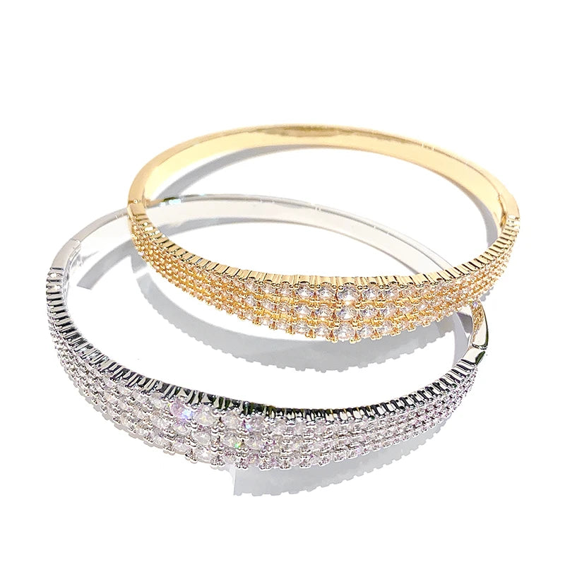 Elegant designer open bangle 18k gold plated brass cubic zircon bracelet
