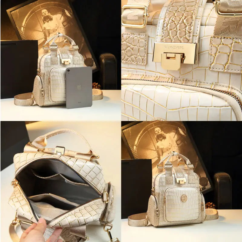 Luxury Design High Quality Cowhide Backpack Female Fashion Large Capacity Bag