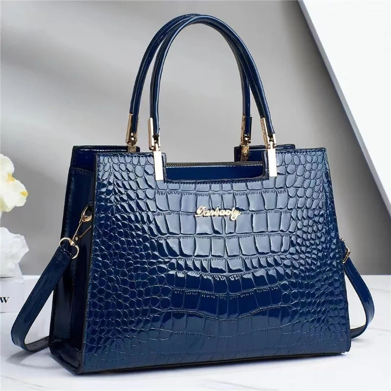 Luxury Patent Leather Handbags High-end Crocodile Pattern
