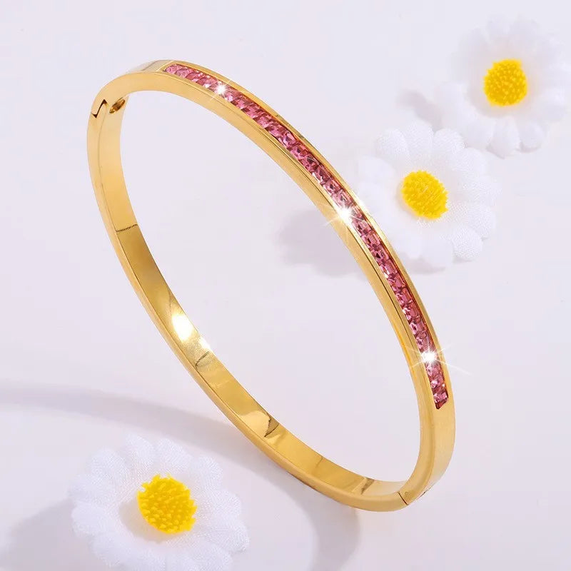 5/1pcs Sparkling Zirconia Inlaid Stainless Steel Bracelet