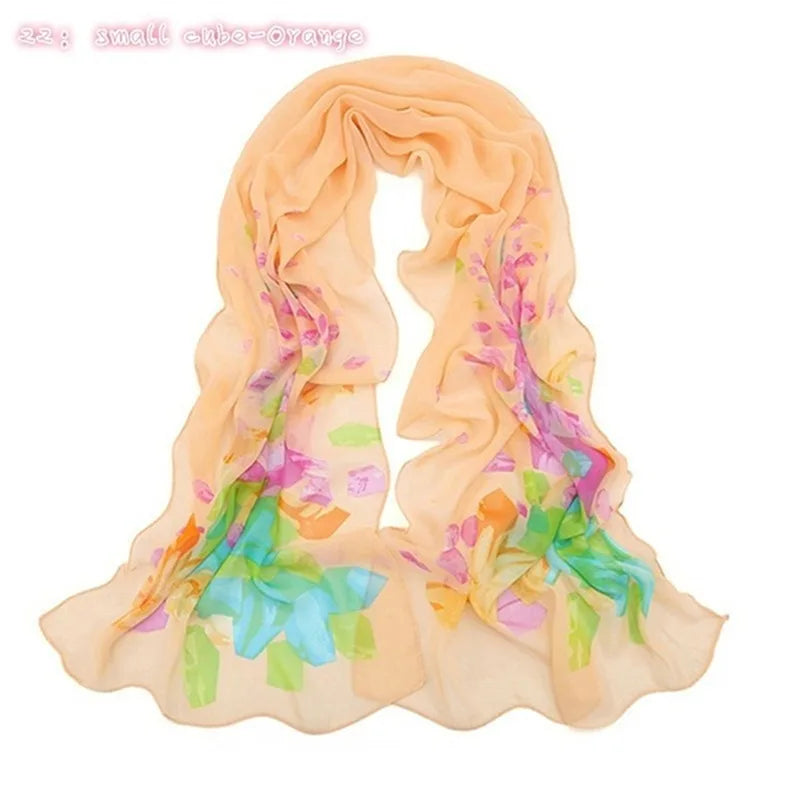 Chiffon Scarf Butterflies Branch Pattern Versatile Elegant