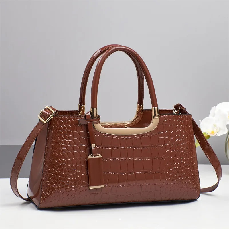 Patent Leather Casual Tote Bag Large Capacity Boston Handbag