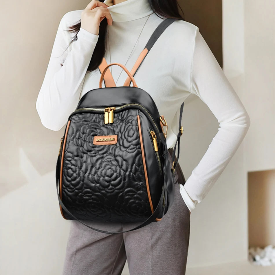 Luxury Flower Pattern Backpacks High Quality Leather Rucksack Travel Bags