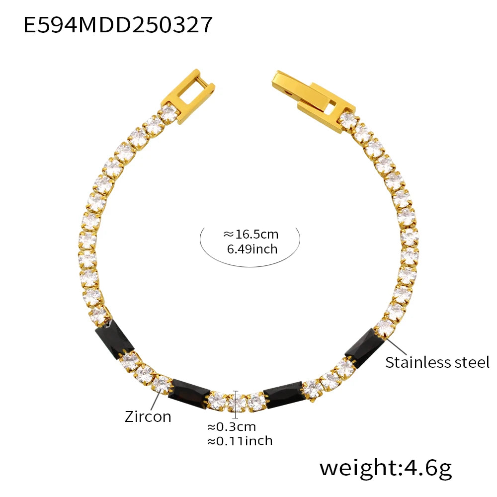 Cubic Zirconia Bracelet Stainless Steel 18k Gold Plated Bangle