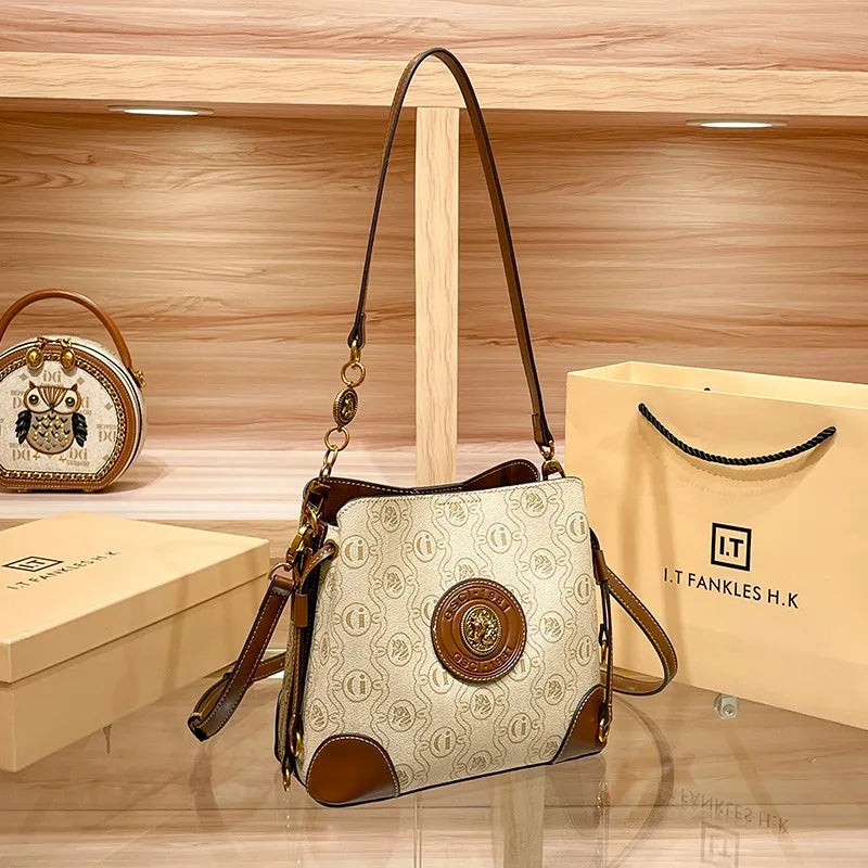 Luxury women's bag retro single shoulder crossbody bucket bag