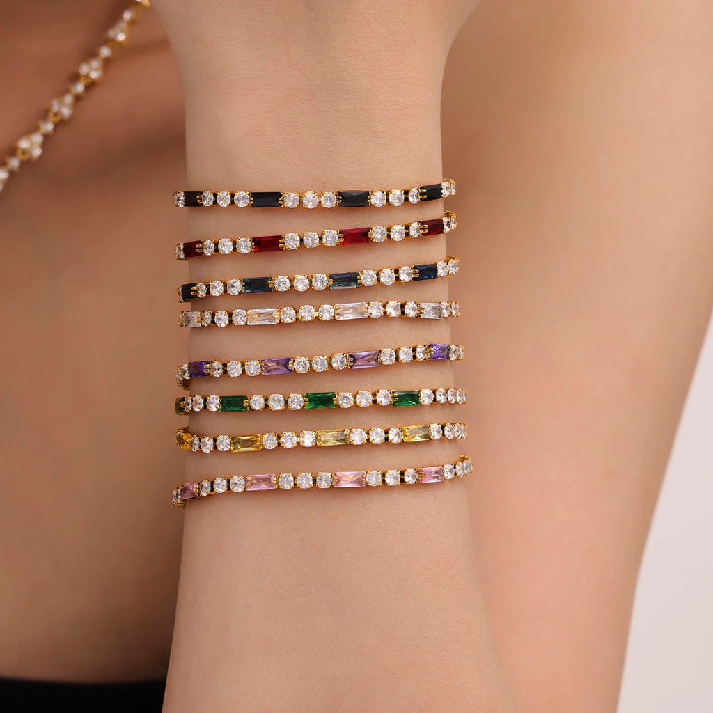 Cubic Zirconia Bracelet Stainless Steel 18k Gold Plated Bangle