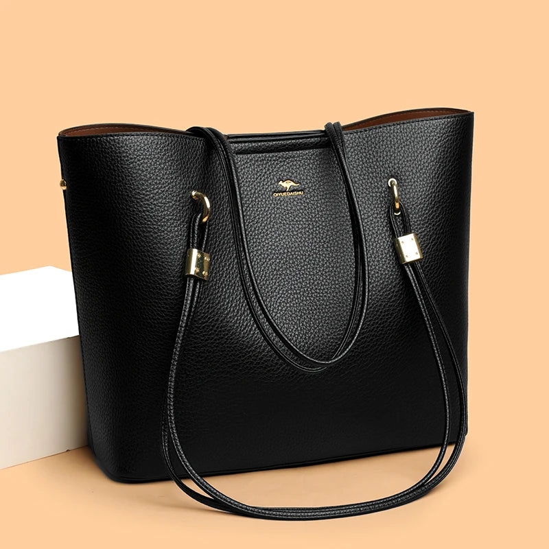 High Quality Brand Solid Color Bag Soft PU Leather Shoulder Bags Large Capacity