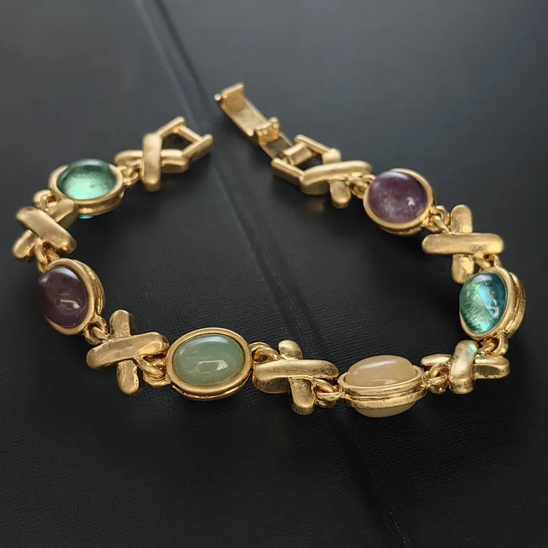 Fashionable Light Luxury Colored Glass Bracelet Retro Jewelry
