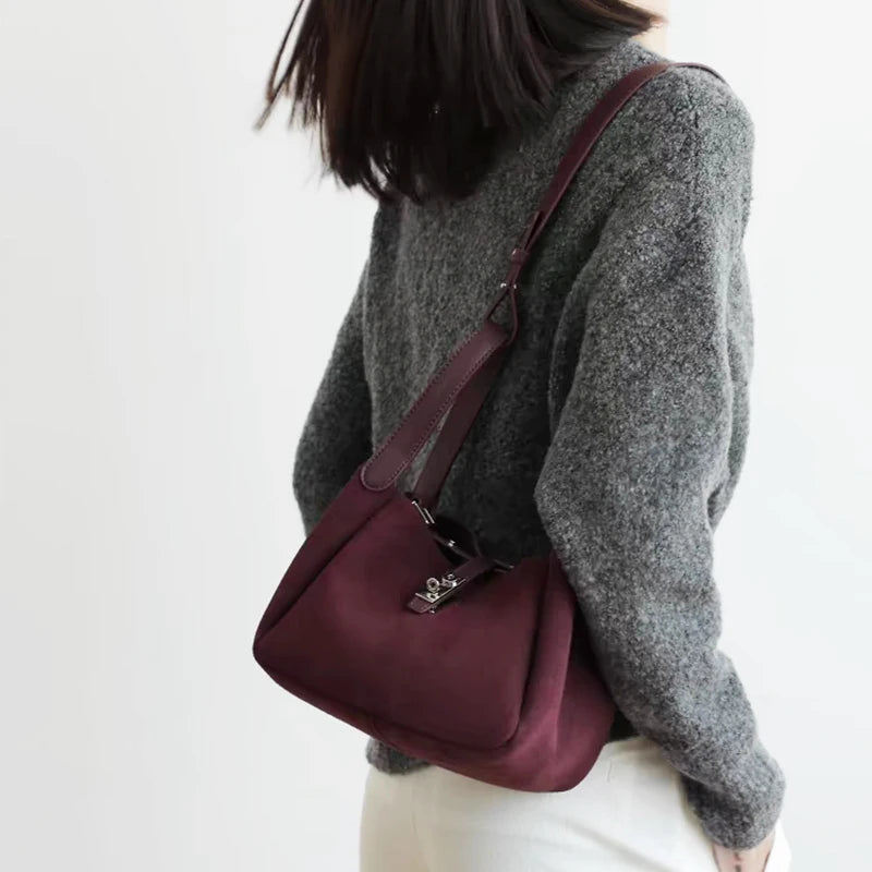 Luxury Suede Leather Hobo Bag Fashion Genuine Leather Vintage Bag