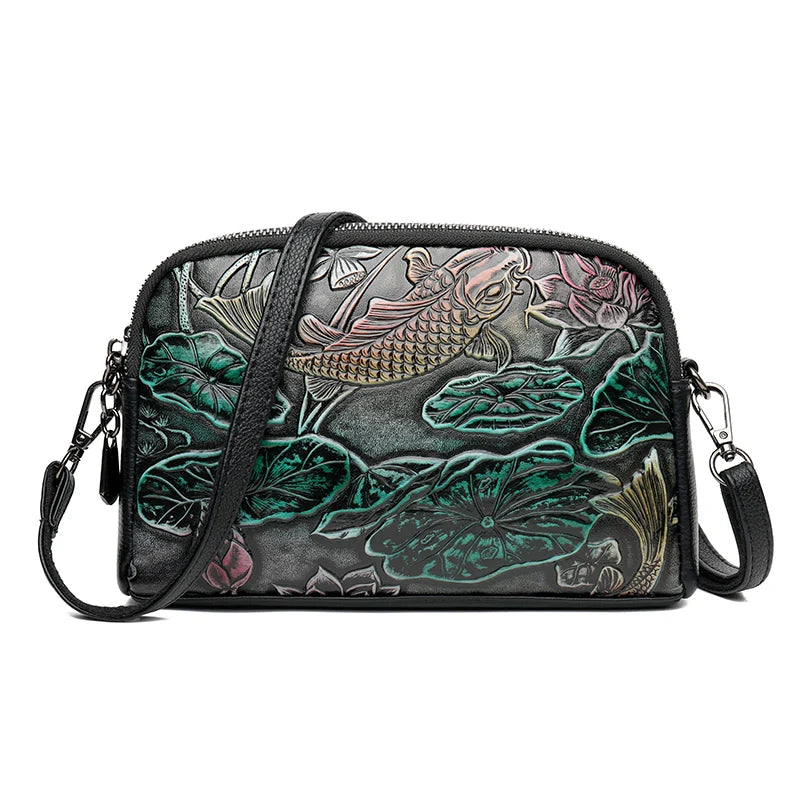 High Quality Leather Luxury Design Retro Ethnic Style 3D Printed Shoulder Bag