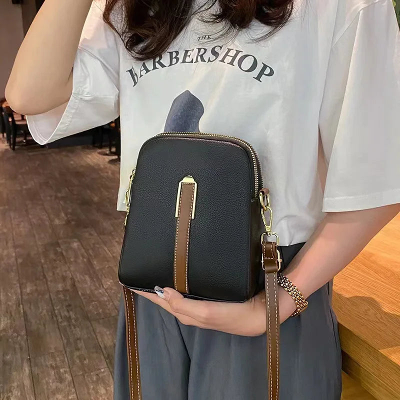 Trendy crossbody bag women's PU soft vertical solid color personality design bag
