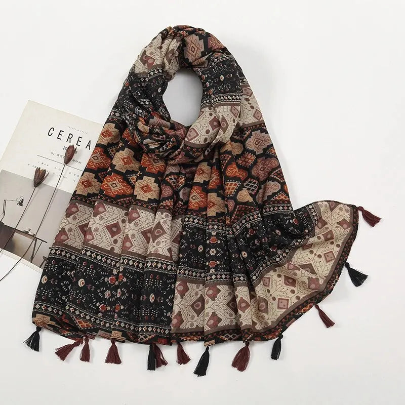 Artistic Printing Geometry Tassel Scarf Luxury Fashion