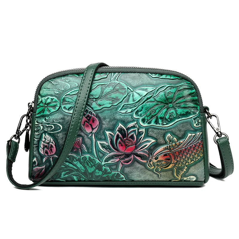 High Quality Leather Luxury Design Retro Ethnic Style 3D Printed Shoulder Bag