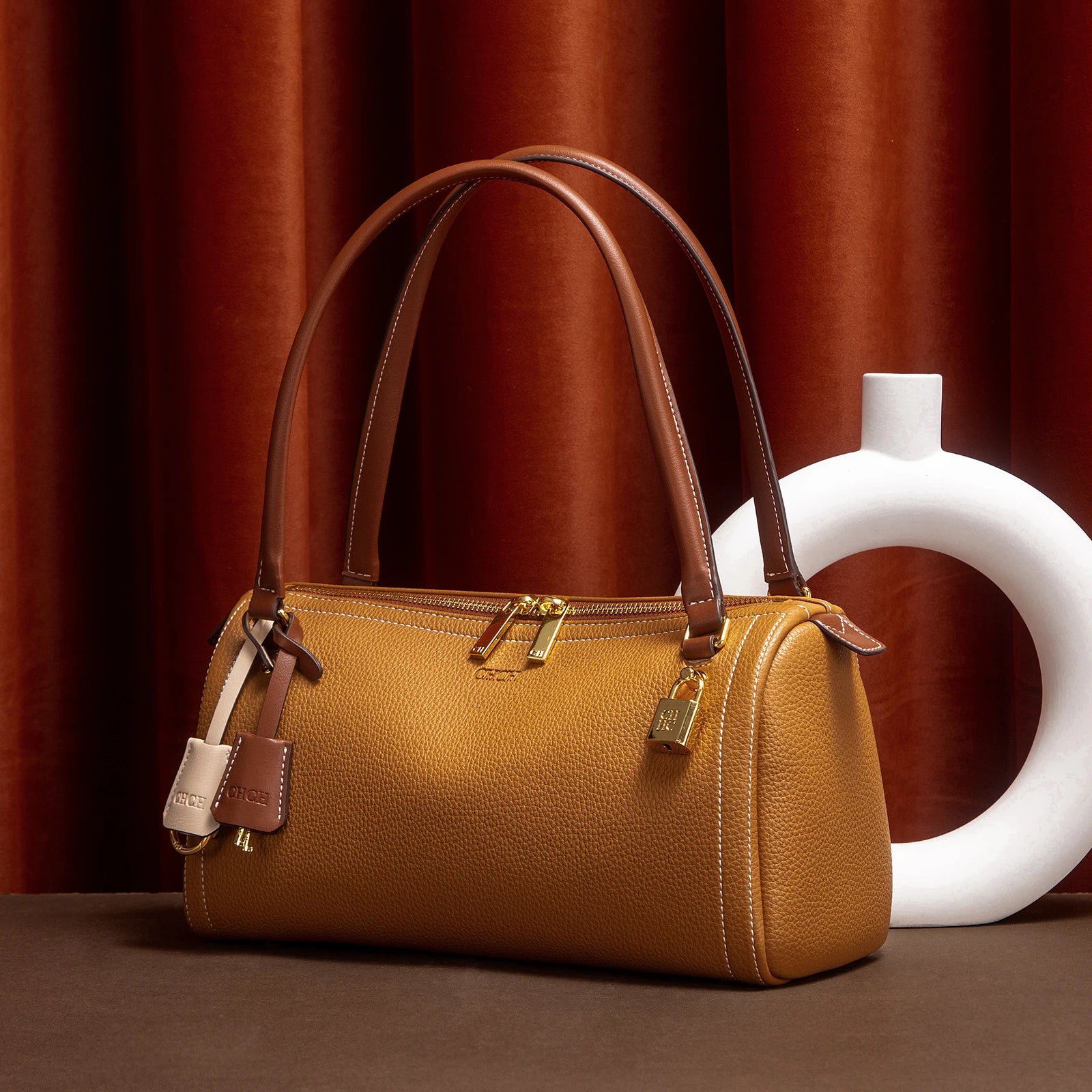 Simple Large Capacity Brown Shoulder Bag Texture Handbag Fashionable Boston Bag