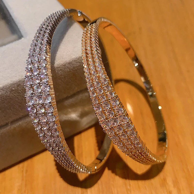 Elegant designer open bangle 18k gold plated brass cubic zircon bracelet