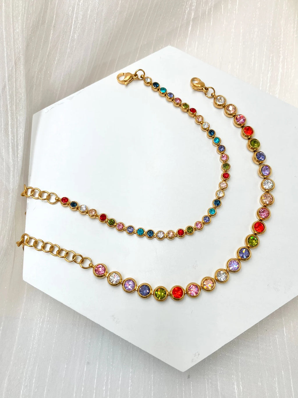 Exquisite Colorful Cubic Zirconia Luxury Bracelet Stainless Steel  Jewelry