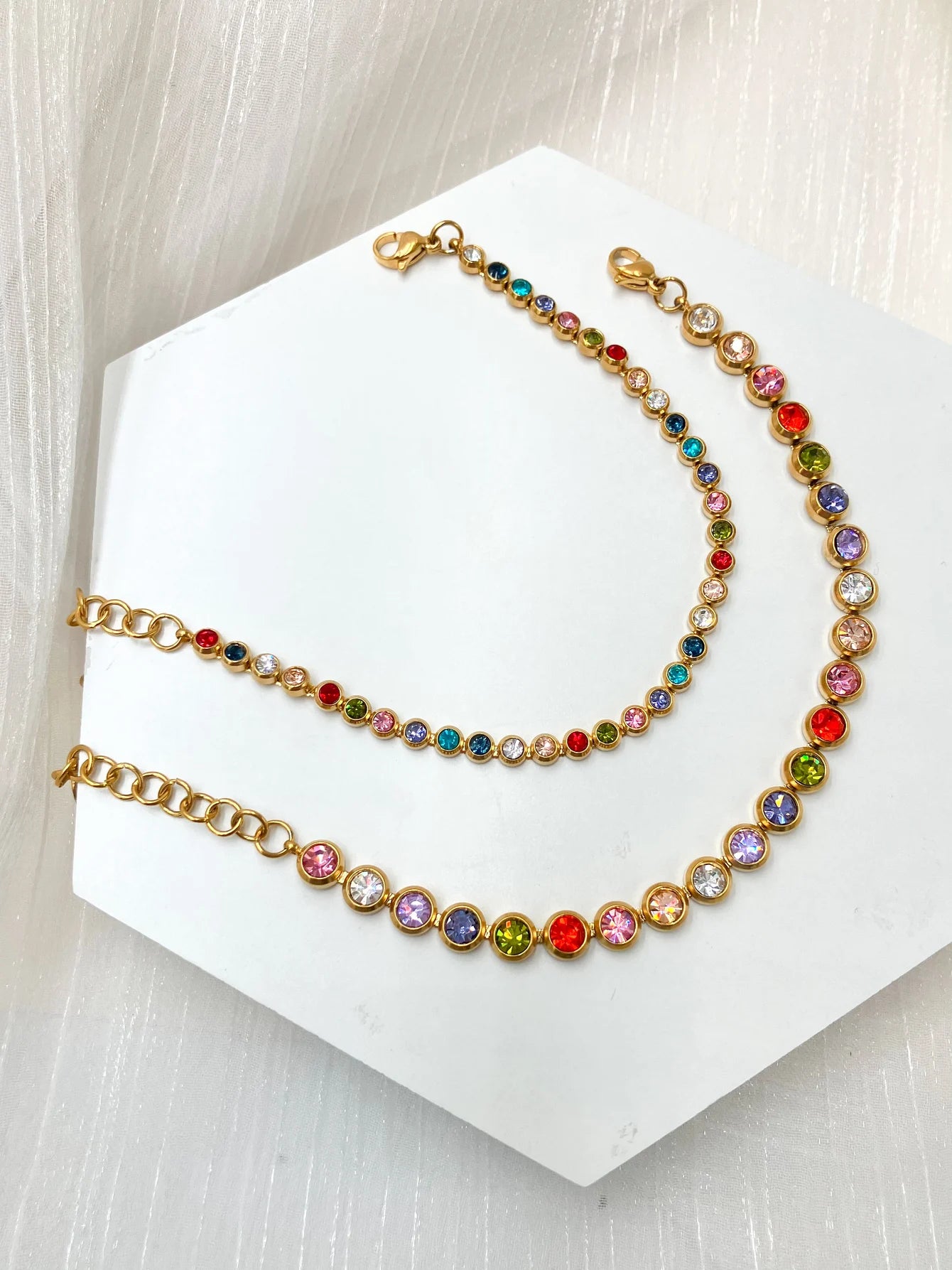 Exquisite Colorful Cubic Zirconia Luxury Bracelet Stainless Steel  Jewelry
