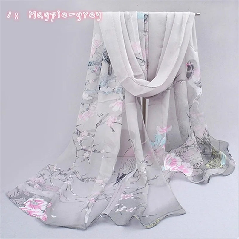 Chiffon Scarf Butterflies Branch Pattern Versatile Elegant