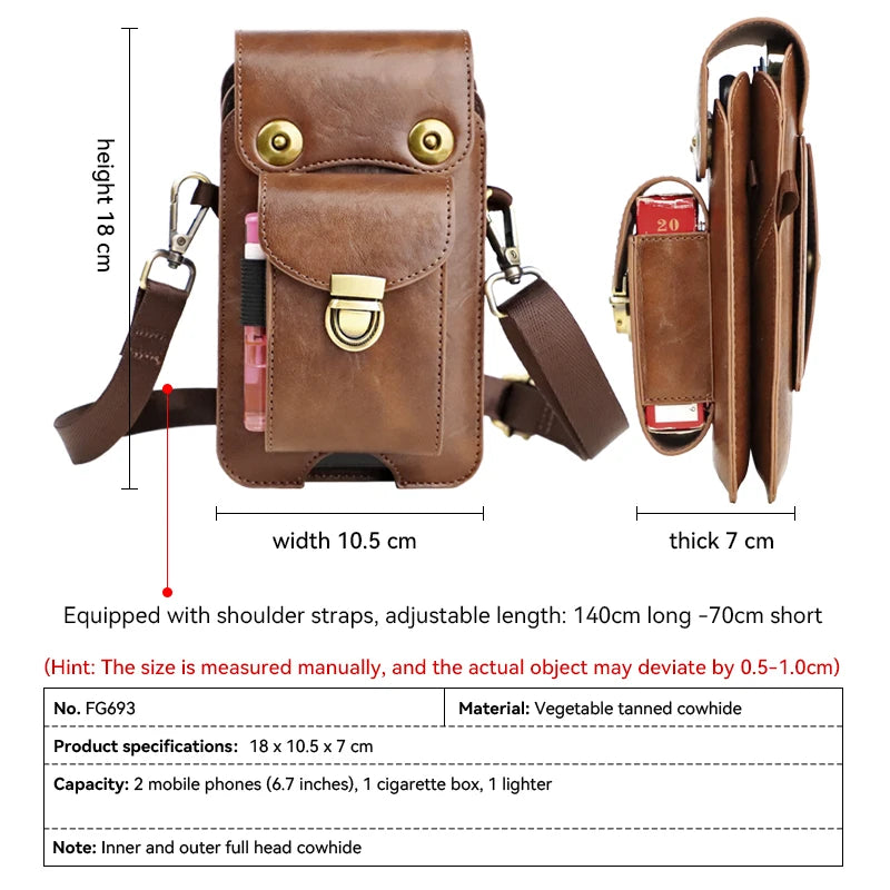 Men's Cowhide Leather Shoulder Crossbody Phone Bag