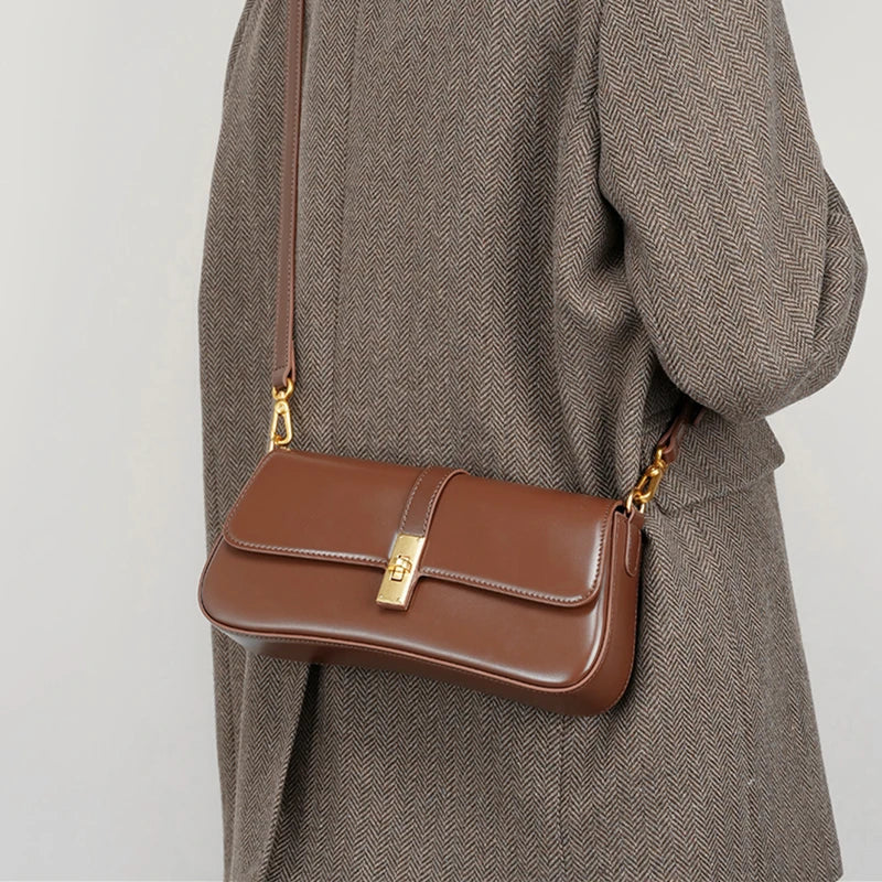 Genuine Leather Small Underarm Bag Women Retro Purse