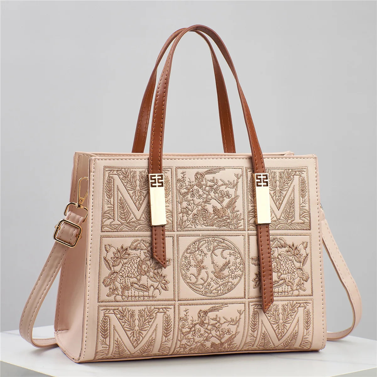 Embroidered Fashionable Handbag Square Single Shoulder PU Leather Crossbody Bag