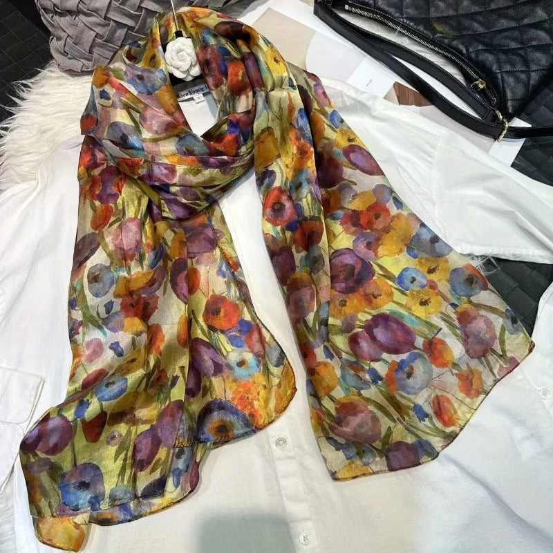 Lightweight Large 100% Mulberry Silk Scarf Shawl Scarf