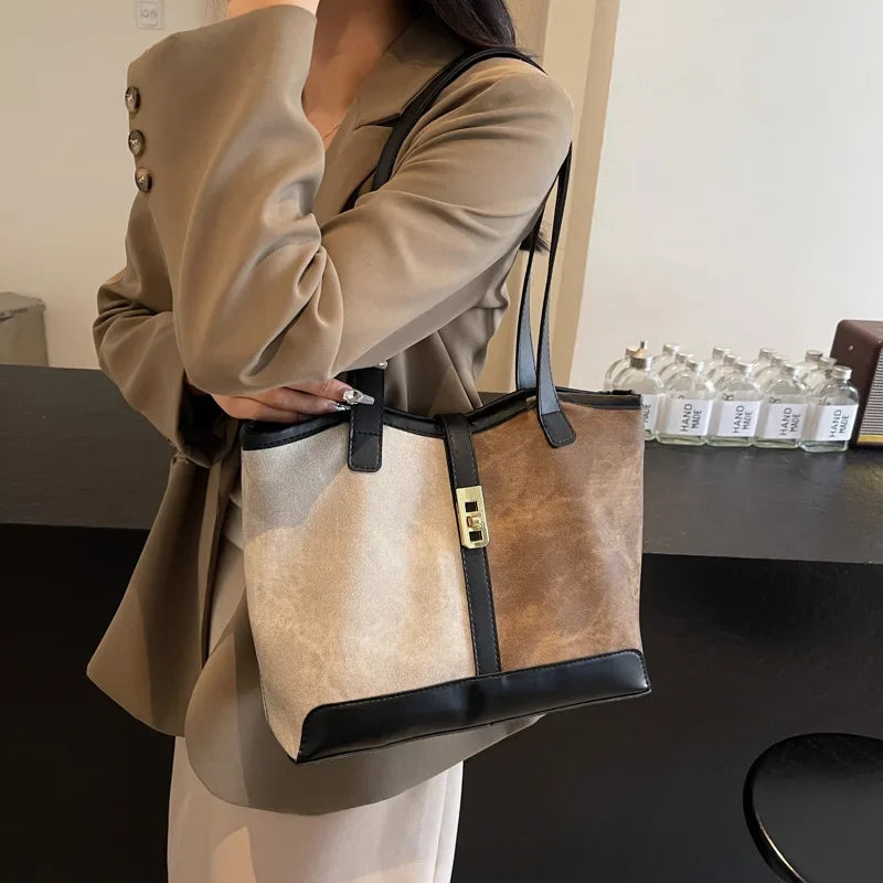 Vintage Shoulder Bag Fashion Patchwork Leather Ladies Tote Bags Large Capacity