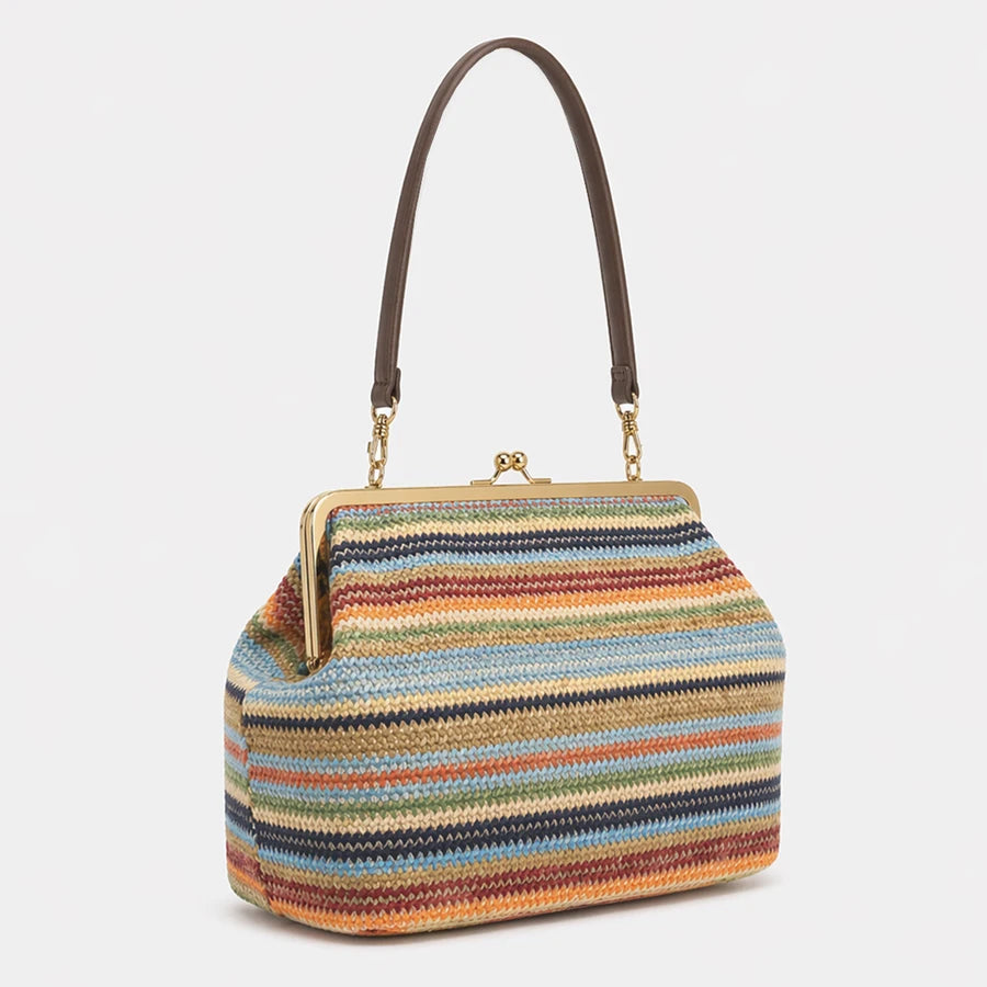Fashion Large Striped Clip Shell Shoulder Bag Design
