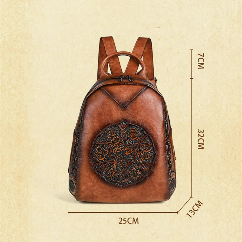 Vintage Tang Grass Embossed Leisure Travel Luxury Backpack