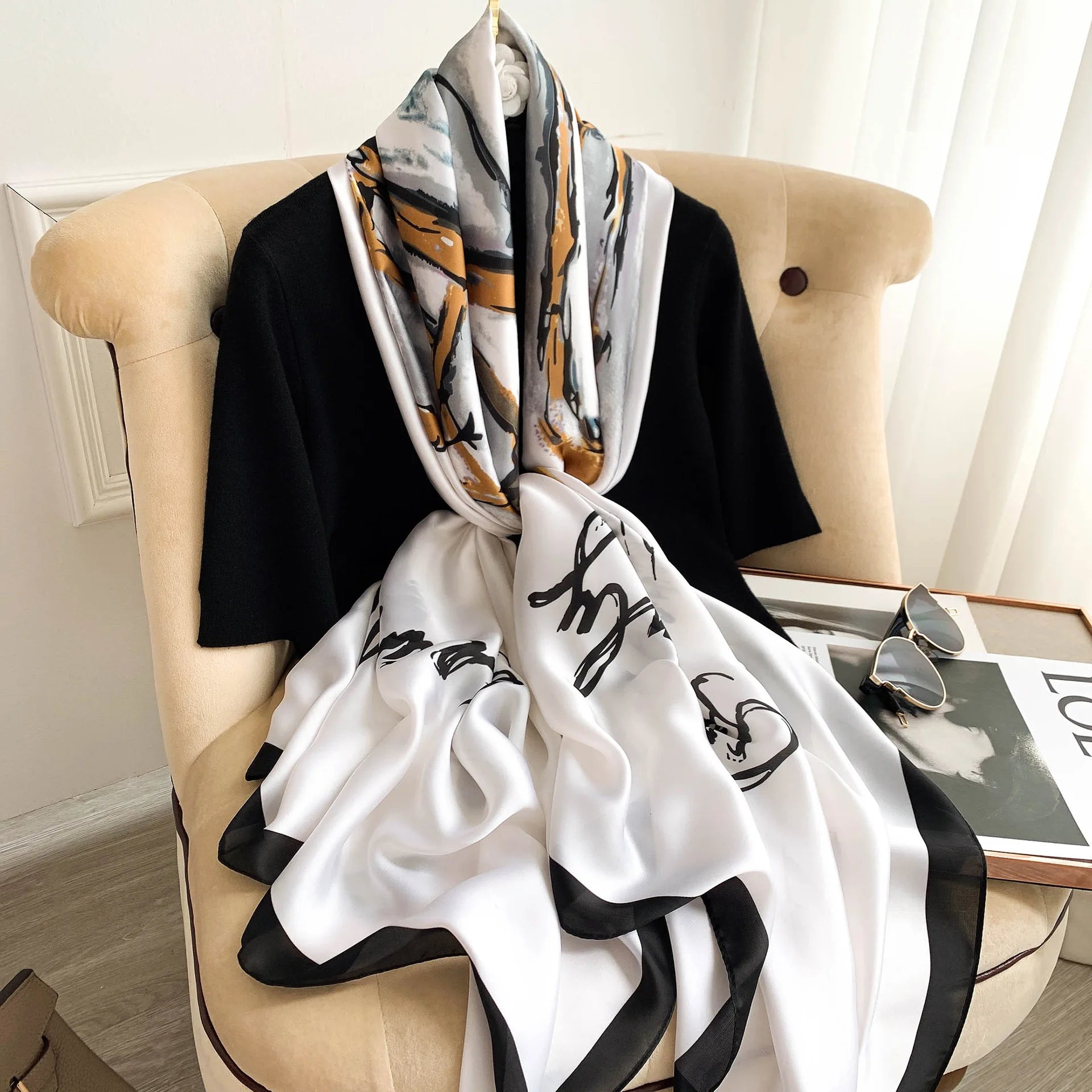 180*90cm Luxury Brand Women Scarf Fashion Print Silk Scarves Summer Shawls Wraps