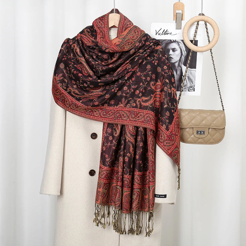 Retro Jacquard Paisley Tassel Scarf Cotton Shawls