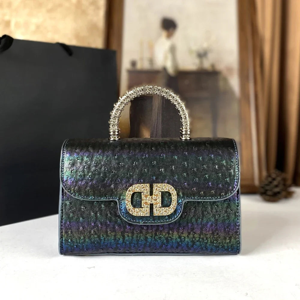 Advanced ostrich pattern diamond inlaid handbag fashionable high-end crossbody bag