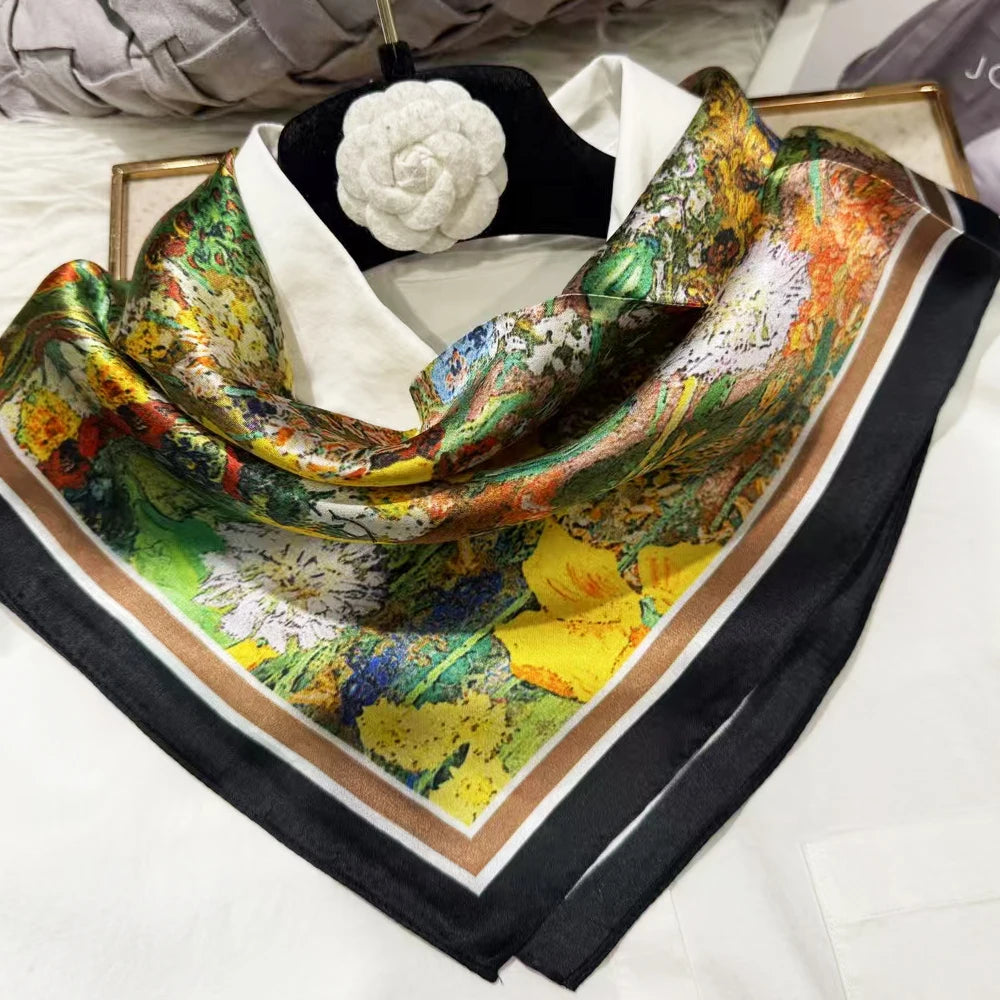 100% Silk Small Square Scarf Neckerchief for Women