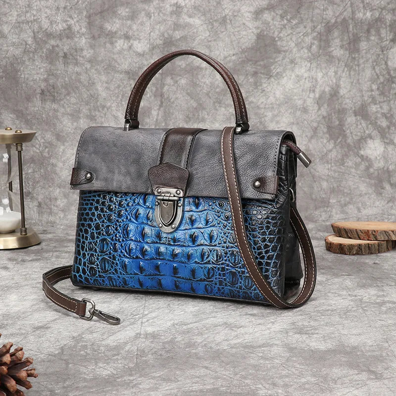 Retro Alligator Pattern Luxury Handbag Genuine Leather Bag