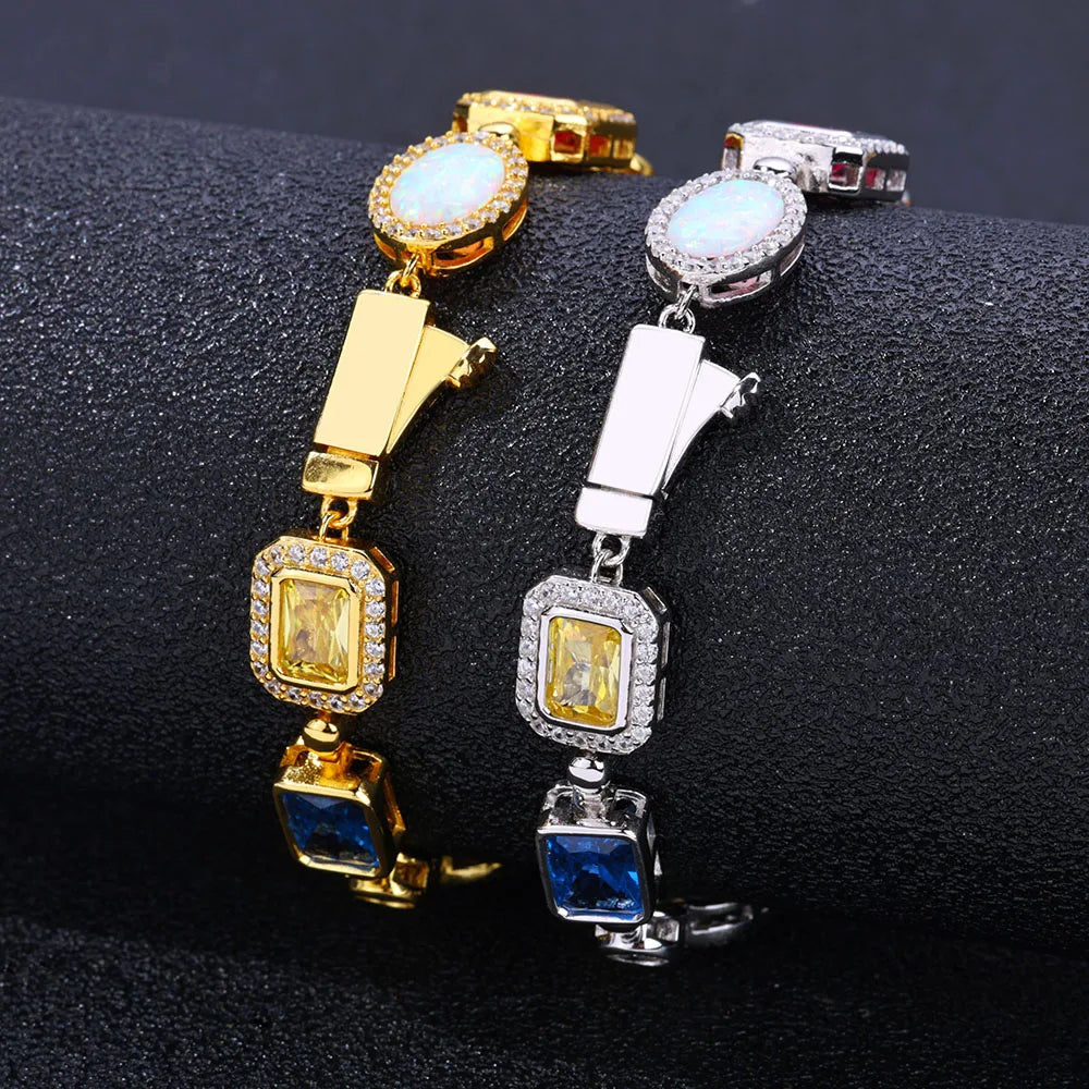 18k Gold Plated Multi Color Bracelet Geometric Cut Cubic Zirconia Bracelet