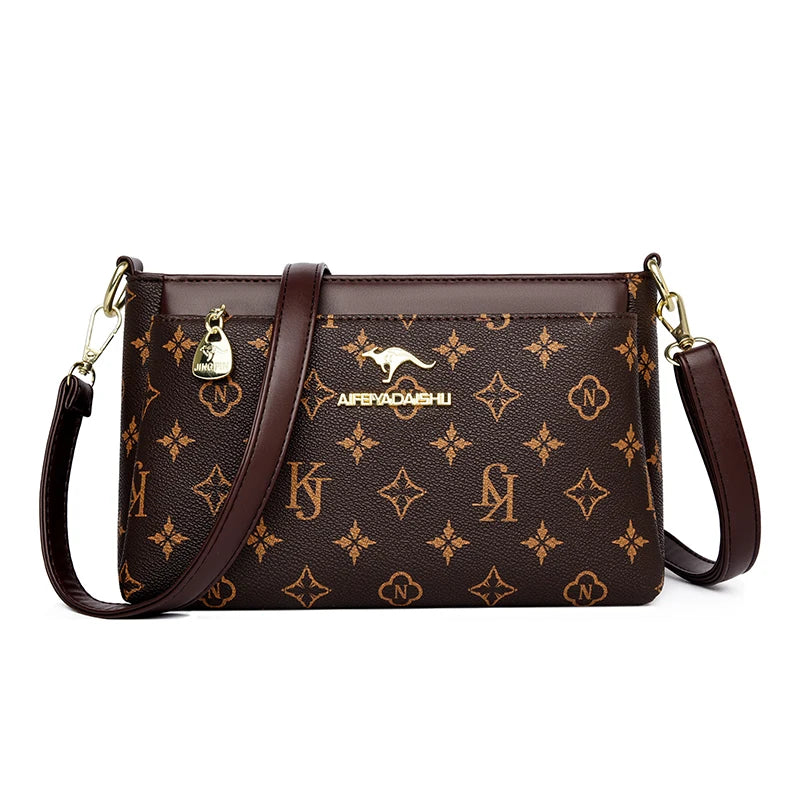 Patterned Leather Crossbody Bags for Women Luxury Design 3 Layers Purse Handbag