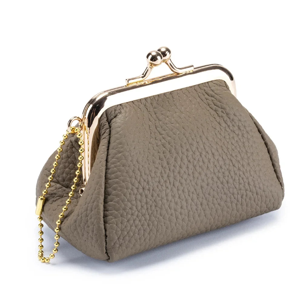 Genuine Leather Mini Vintage Coin Purses Kiss Lock Design