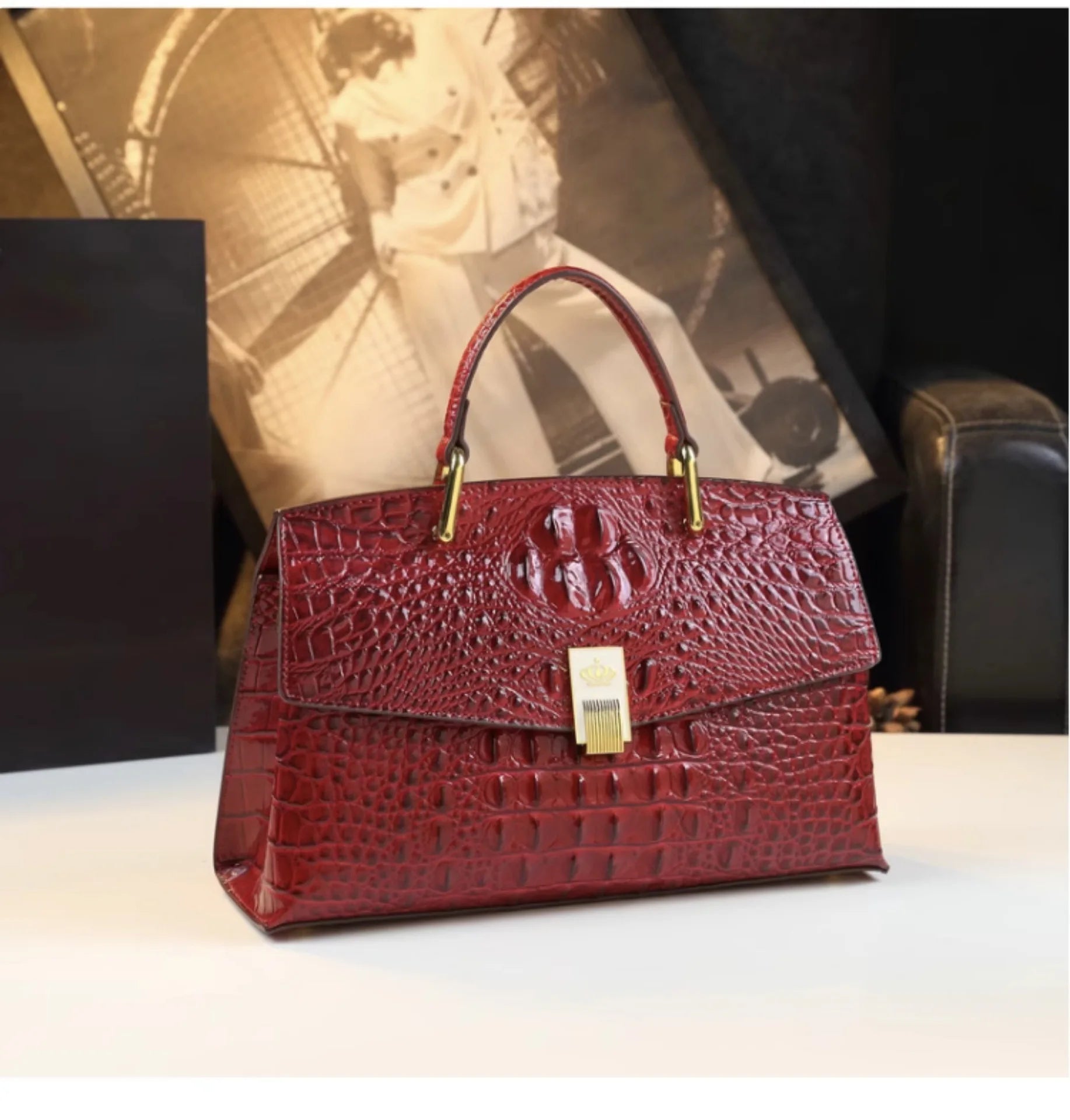 Luxury Design Cowhide High Quality Crocodile Print Handbag