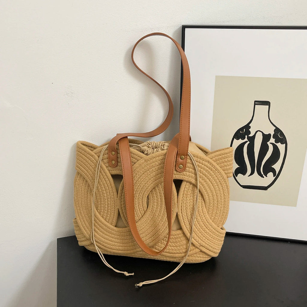Fashionable Woven Straw Tote Bag Large Capacity Handbag
