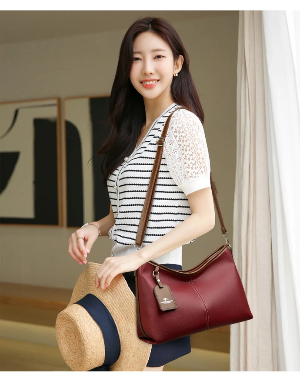 High Quality Soft Pu Leather Shoulder Handbags Color Contrast Crossbody Bag