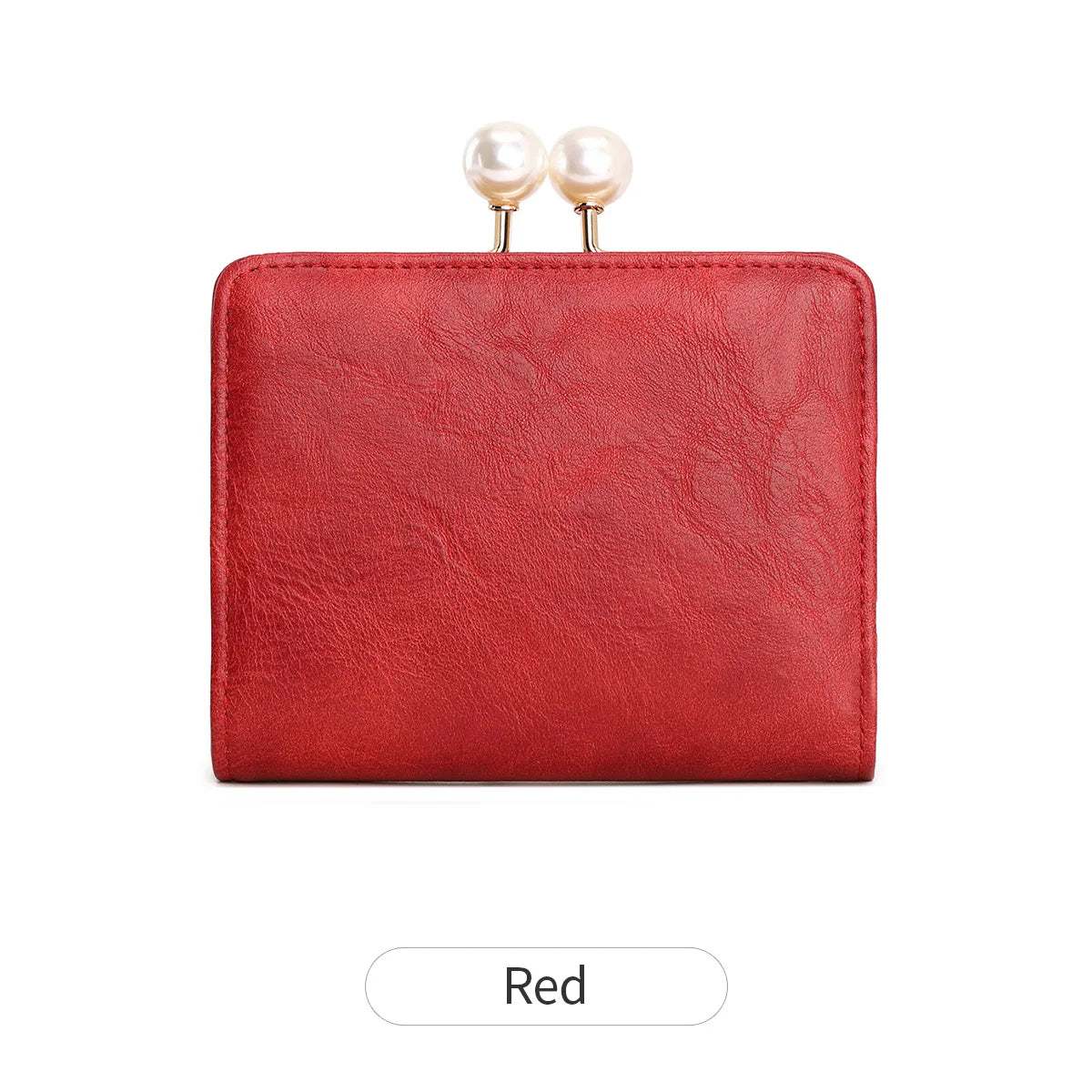 Women's Cute Pearls Kiss Lock Wallet multifunctional Trifold Large Capacity Short Wallet