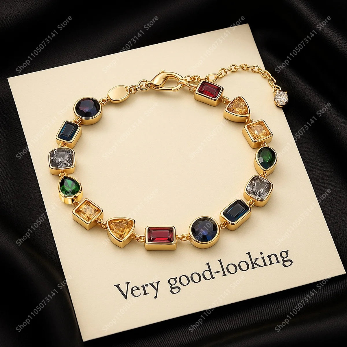Fashionable Multi-colored geometric zircon bracelet