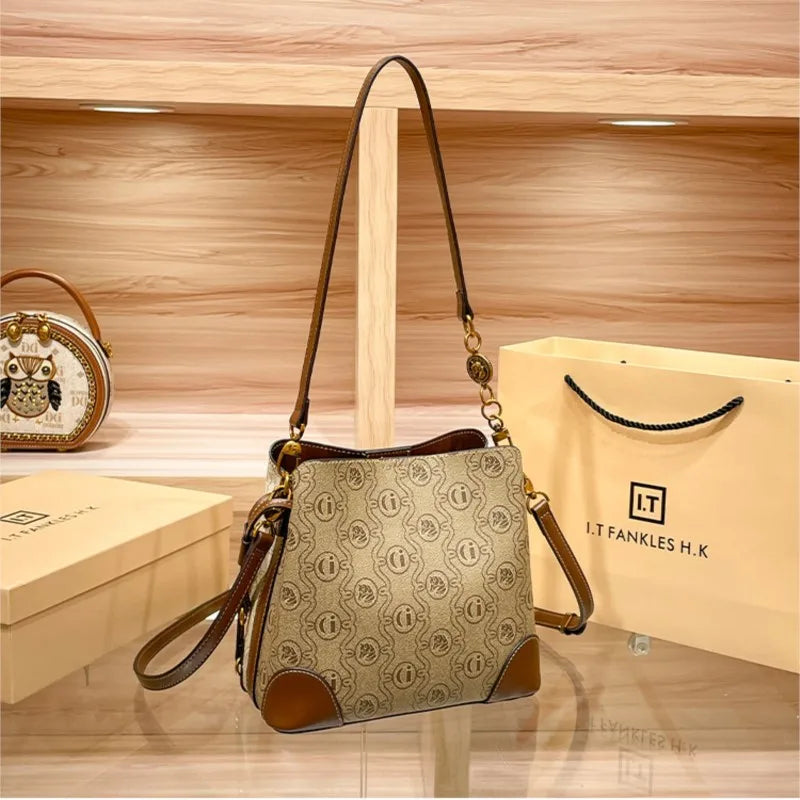 Luxury women's bag retro single shoulder crossbody bucket bag