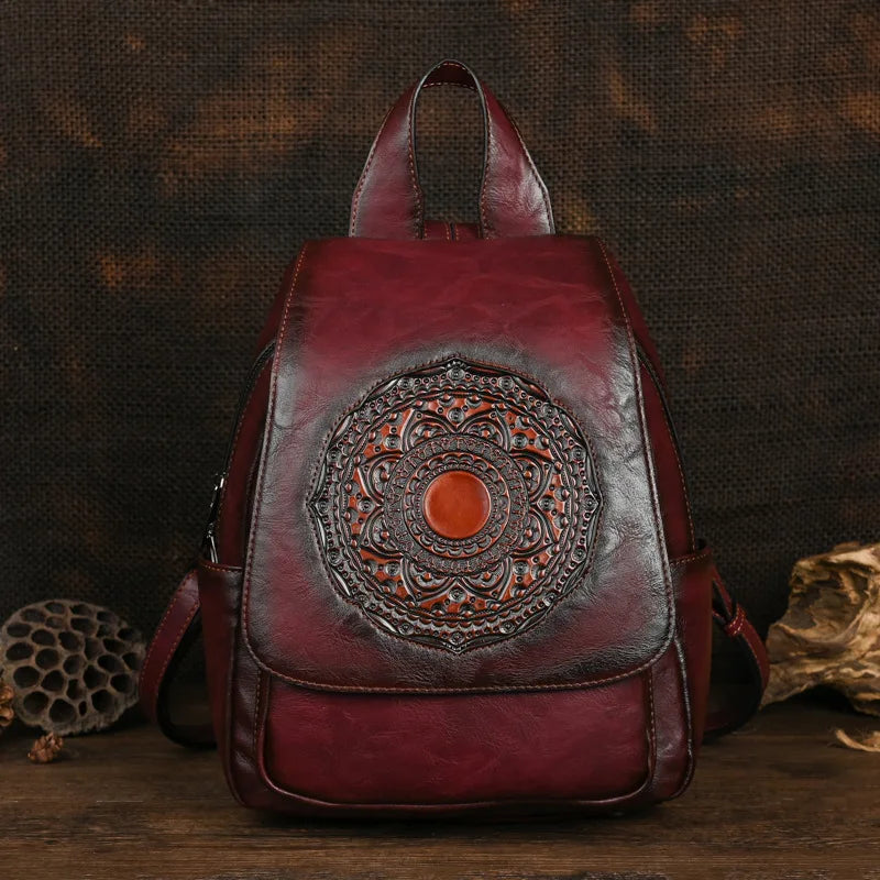 Vintage Tang Grass Embossed Leisure Travel Luxury Backpack