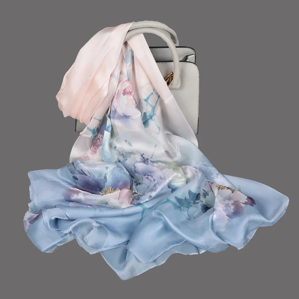 100% Silk Scarf Cape Fashion Floral Design Long Scarves