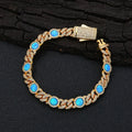 18k Gold Plated Cubic Zircon Bracelet Jewelry Iced Out Big Blue Opal Chain Bracelet