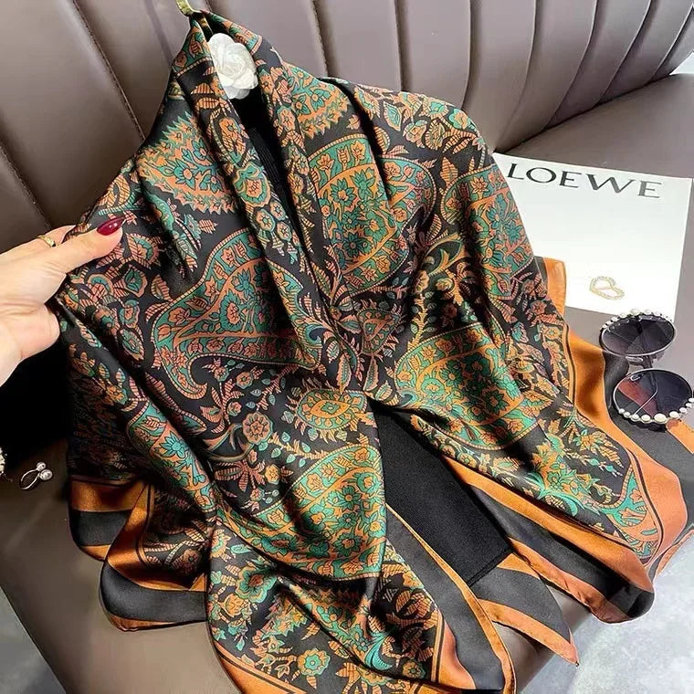 Luxury Horse Print Square Scarf Vintage Imitation Silk