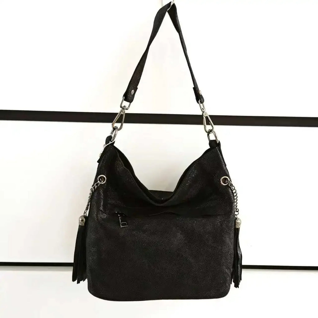 Snake Patchwork Design Handbag Genuine Leather Bucket Bag